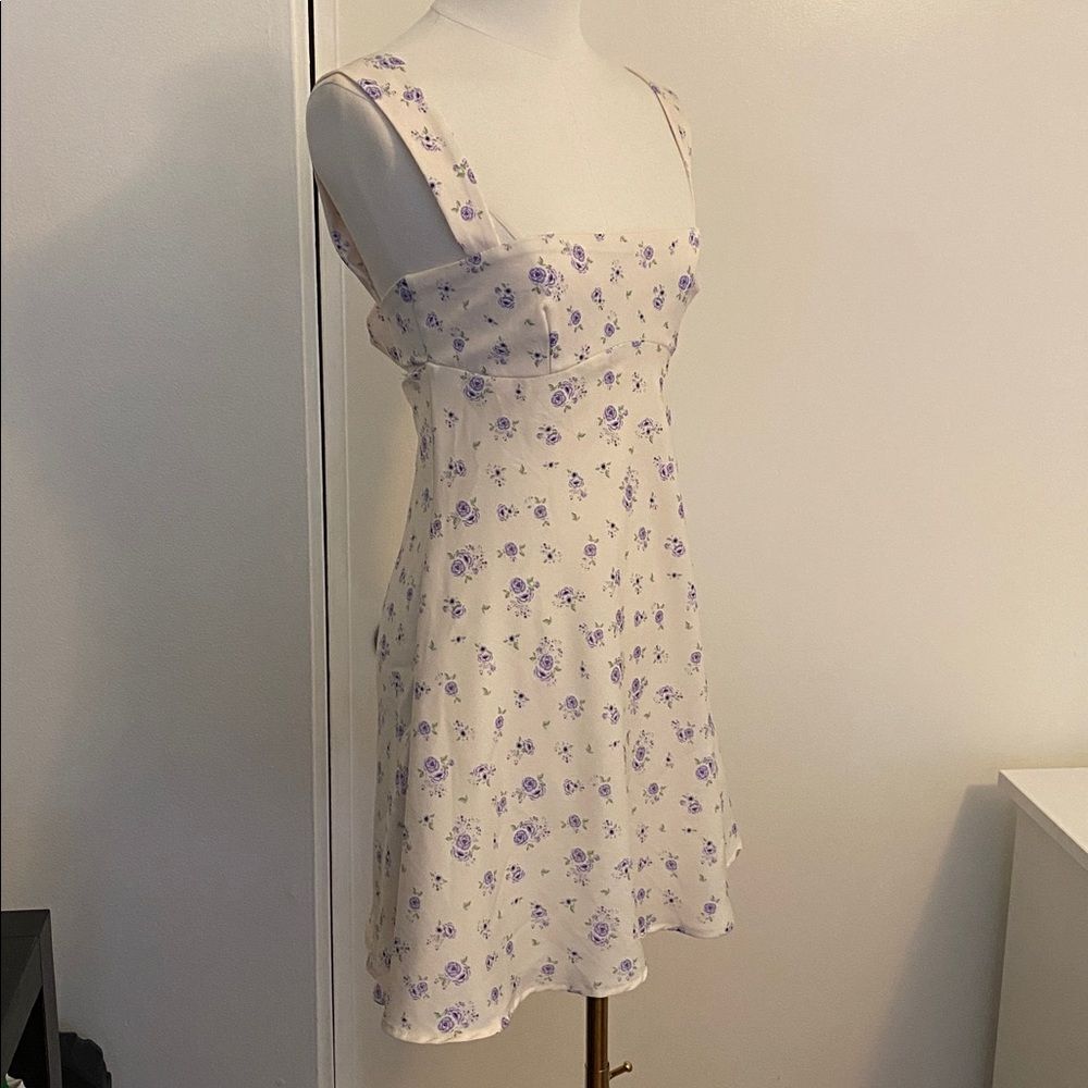 Zara Cream Floral Satin Effect Mini Dress with Back Tie Size XS - Picture 6 of 14